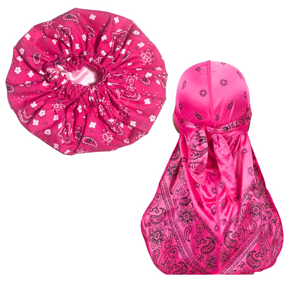 Bonnet and Durag Set - Pink Bandana