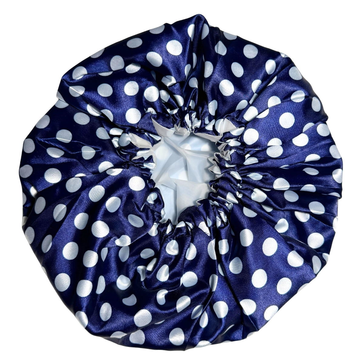 Child Satin Lined Adjustable Shower Cap - Blue Dots