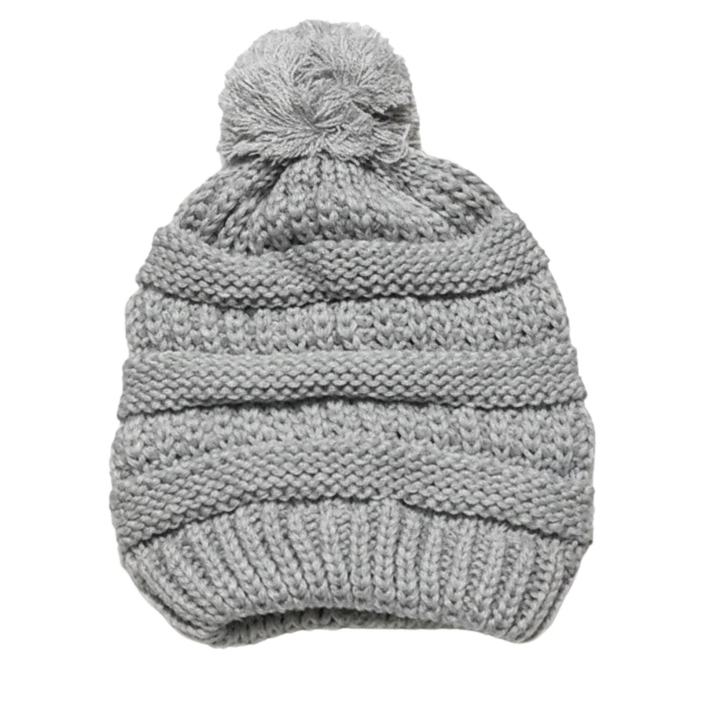 Kid's Satin-Lined Pom Knit Hat - Grey