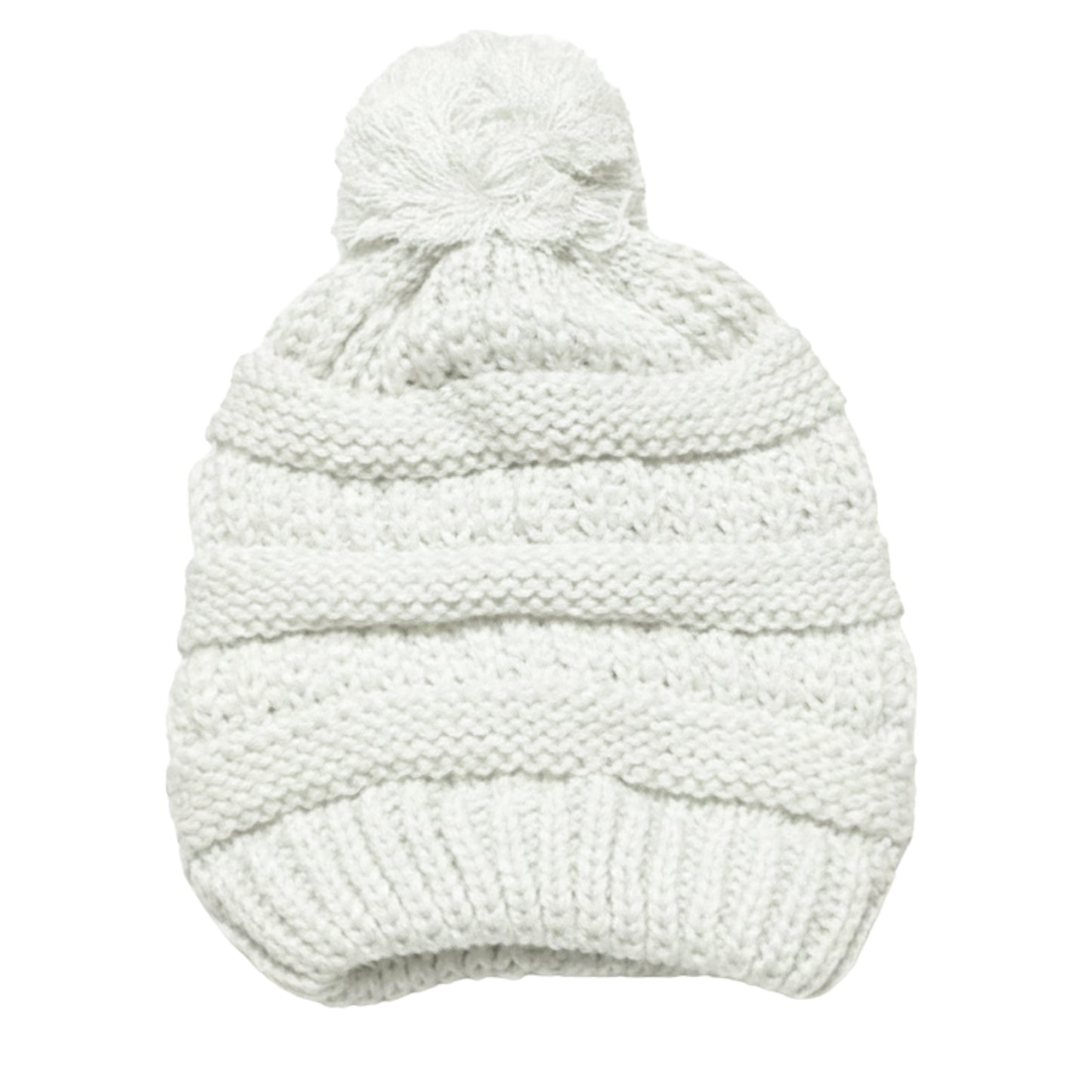 Kid's Satin-Lined Pom Knit Hat - White