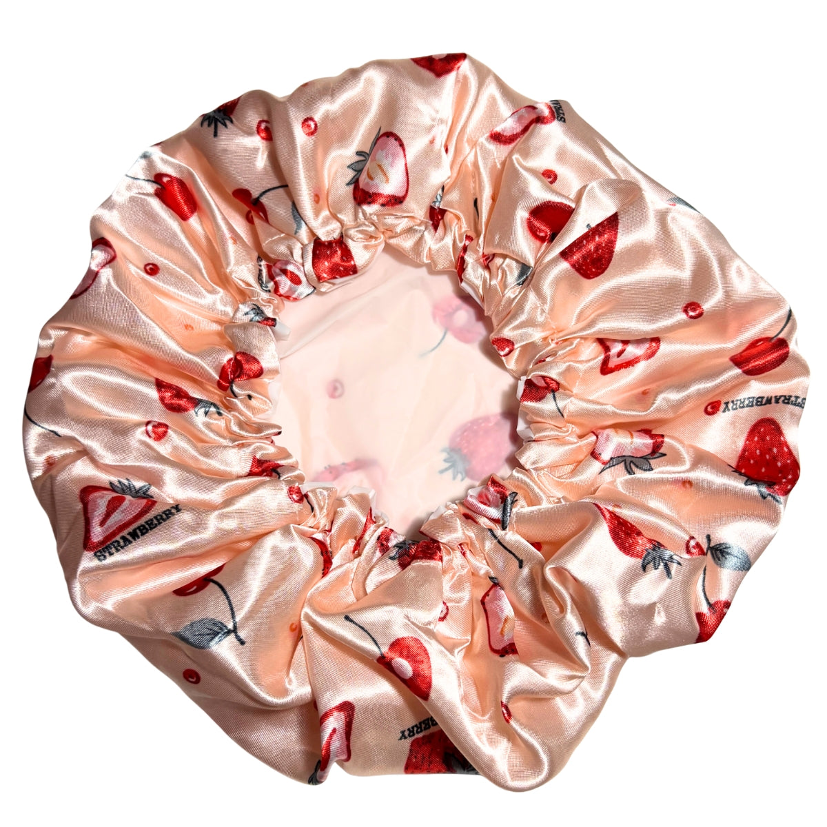 Child Satin Lined Adjustable Shower Cap - Strawberry Fields