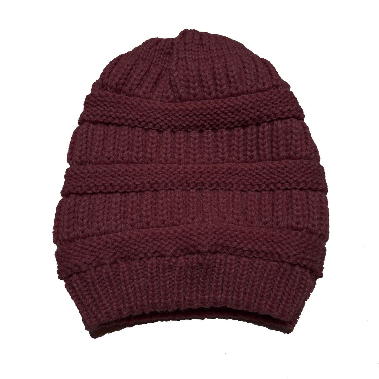 Adult Satin-Lined Knit Beanie Hat - Maroon