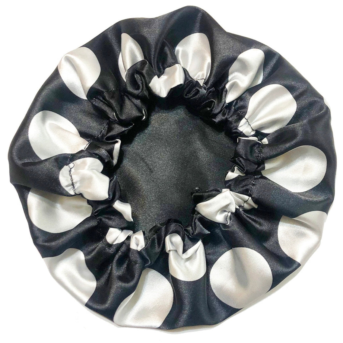 Polka Dots Reversible Satin Bonnet - Black and White
