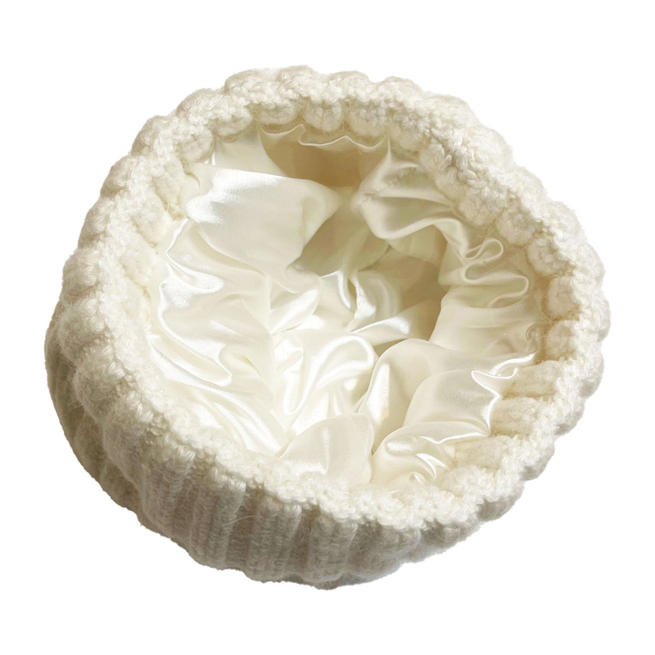 Adult Cashmere Satin Lined Beanie Hat - Cream