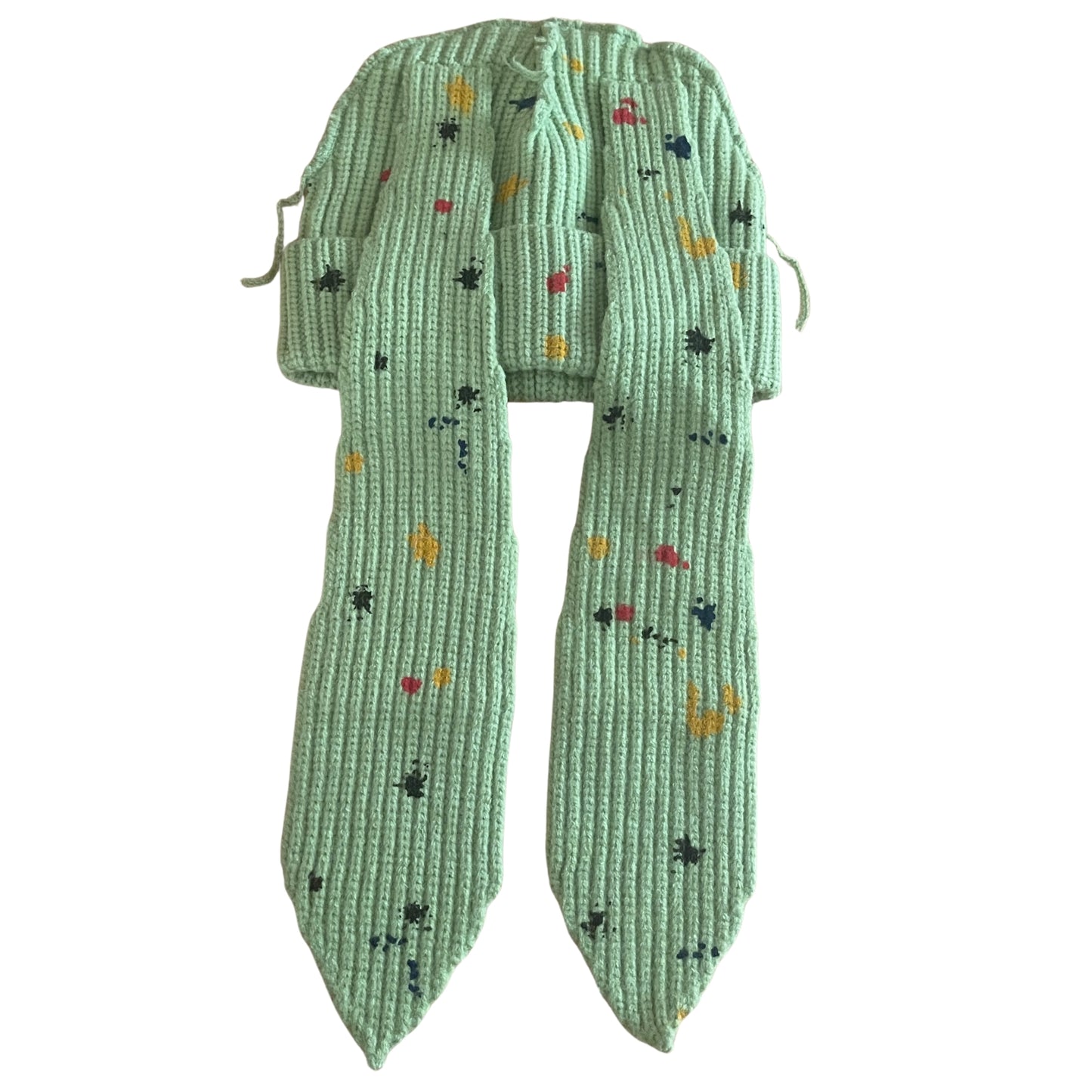 Kid's Splatter Paint Floppy Satin-Lined Pom Beanie - Lime