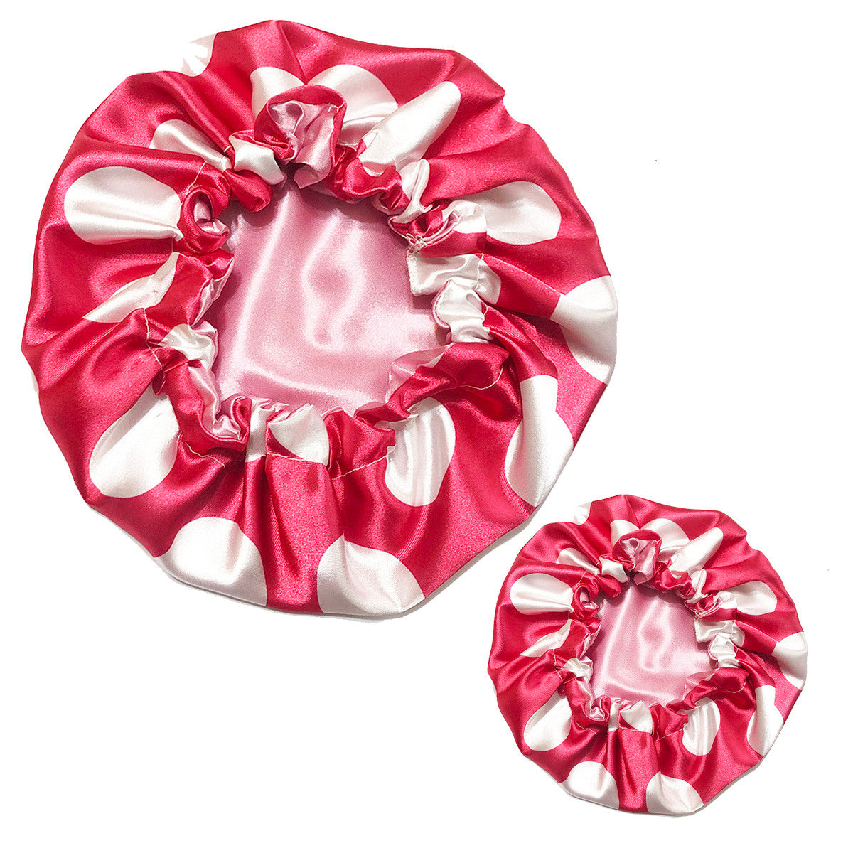 Mommy & Me Reversible Satin Bonnet - Fuchsia and White Polka Dots