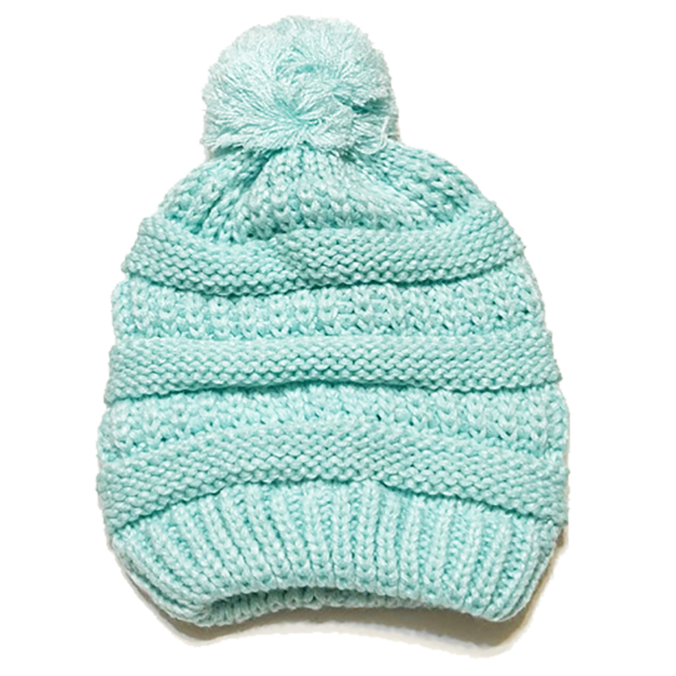 Kid's Satin-Lined Pom Knit Hat - Mint