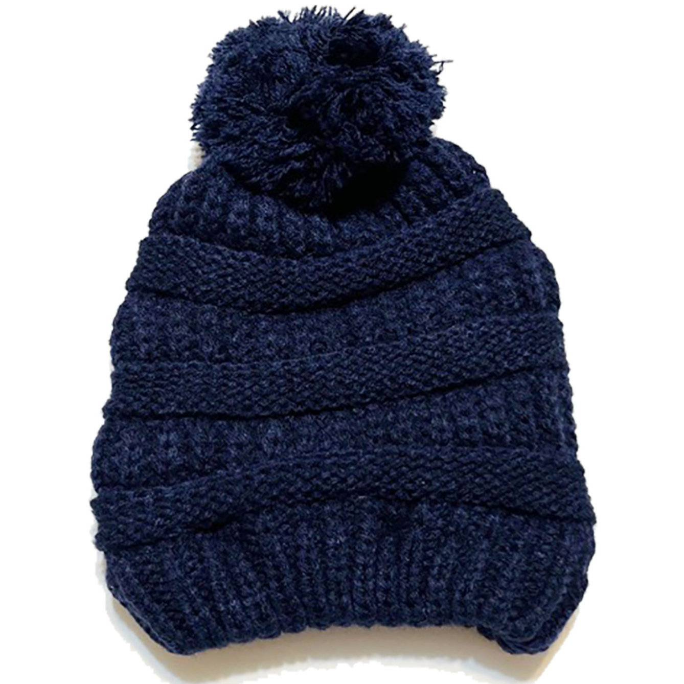 Kid's Satin-Lined Pom Knit Hat - Navy