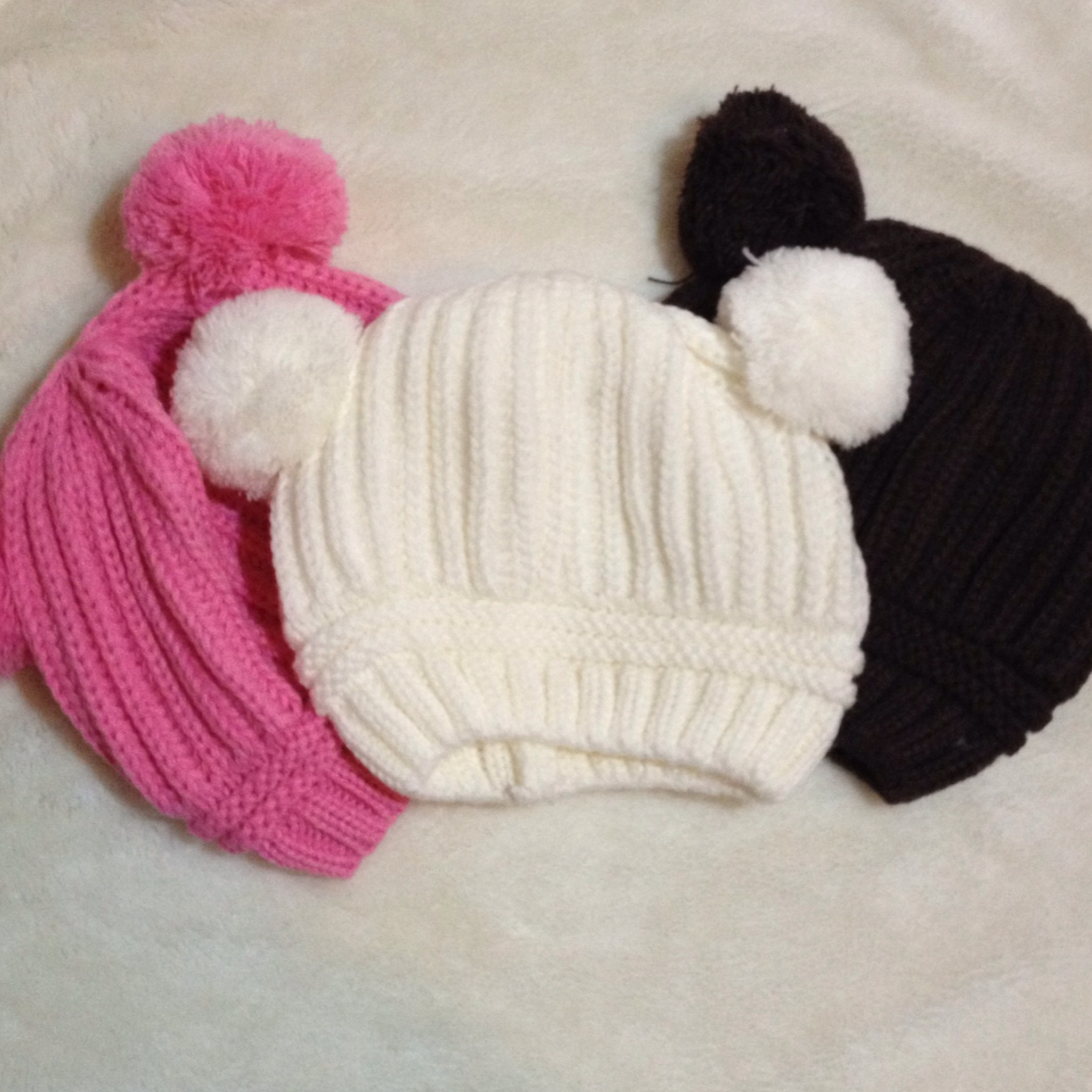 Baby Satin-Lined Poms Knit Hatt - Brown