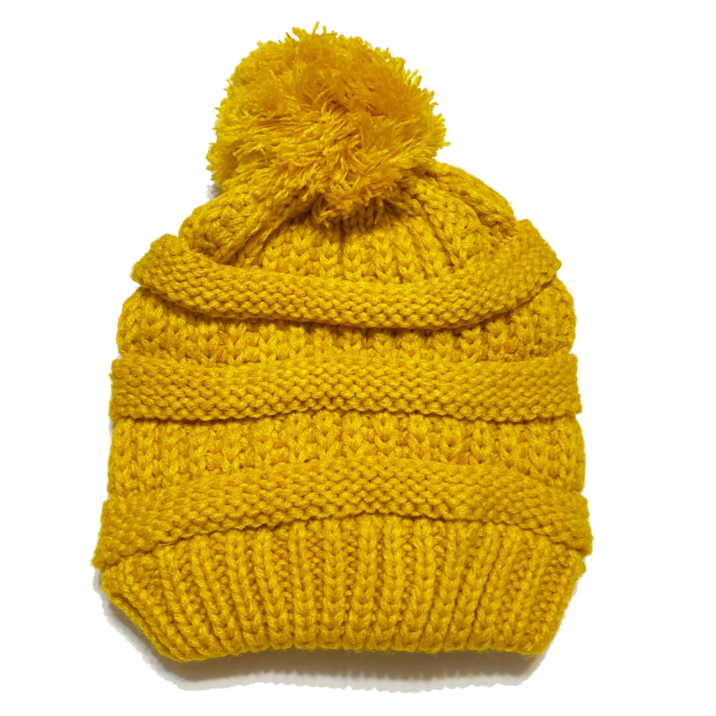 Kid's Satin-Lined Pom Knit Hat - Mustard