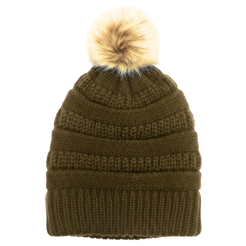 Adult Satin-Lined Pom Knit Hat - Hunter Green