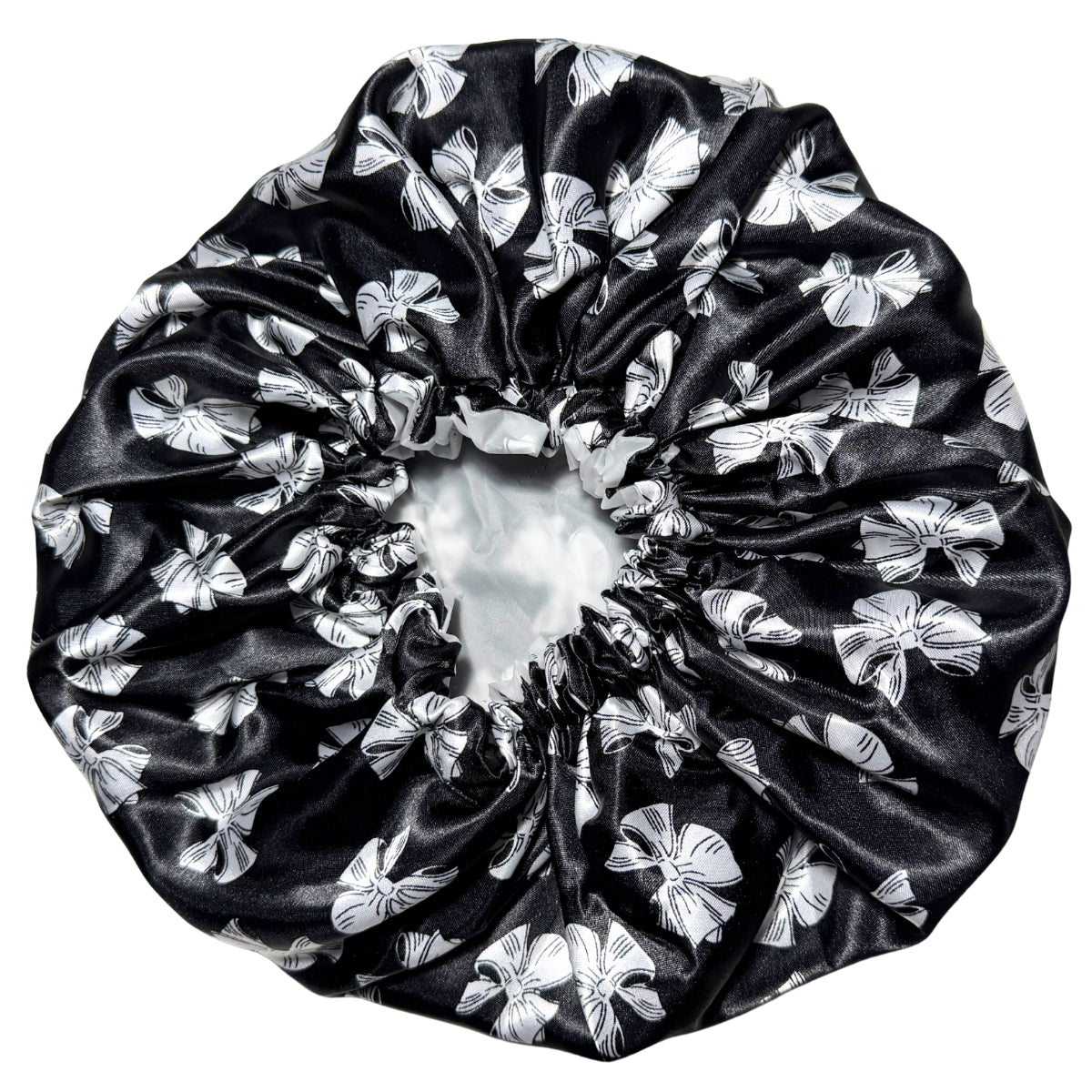 Child Satin Lined Adjustable Shower Cap - Black Tie