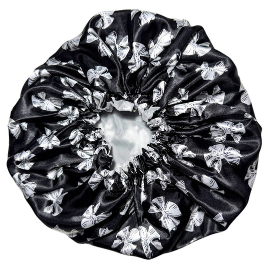 Child Satin Lined Adjustable Shower Cap - Black Tie
