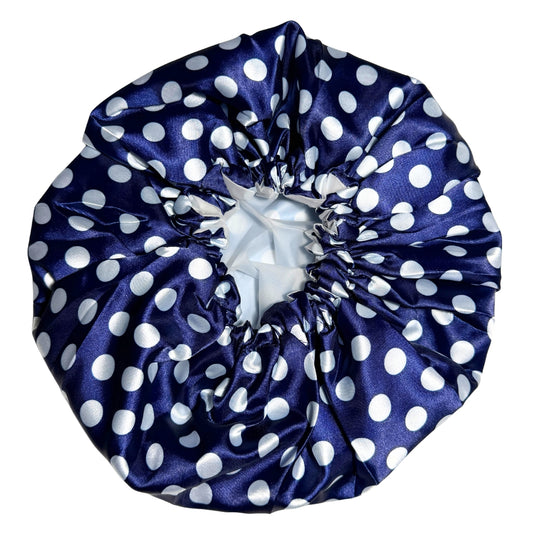 Child Satin Lined Adjustable Shower Cap - Blue Dots