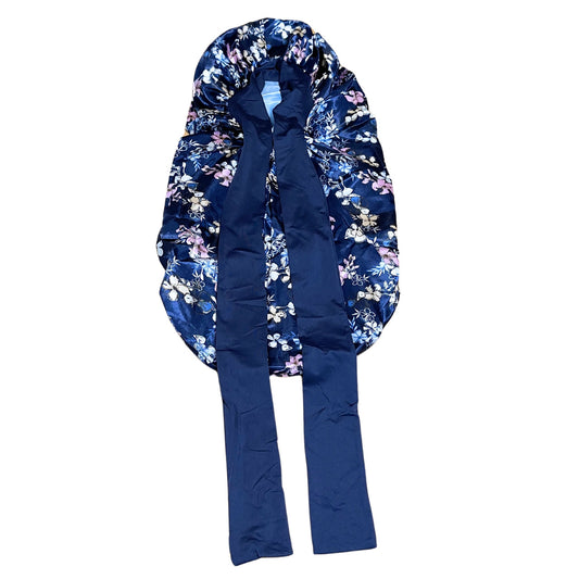 Adjustable Tie Satin Braid Bonnet - Sapphire Garden