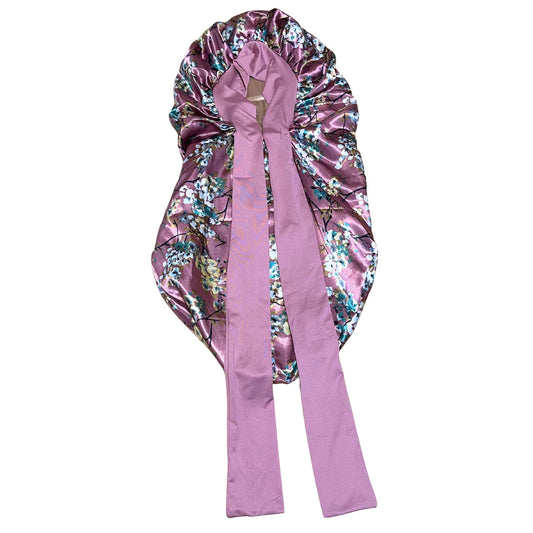 Adjustable Tie Satin Braid Bonnet - Pink Blossom