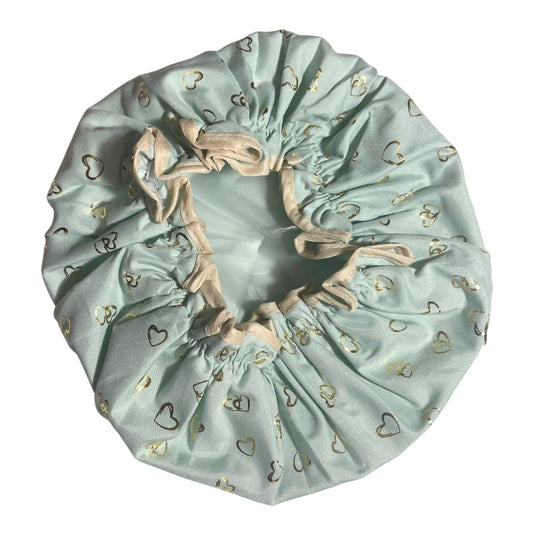 Child Satin Lined Shower Cap - Gold Hearts