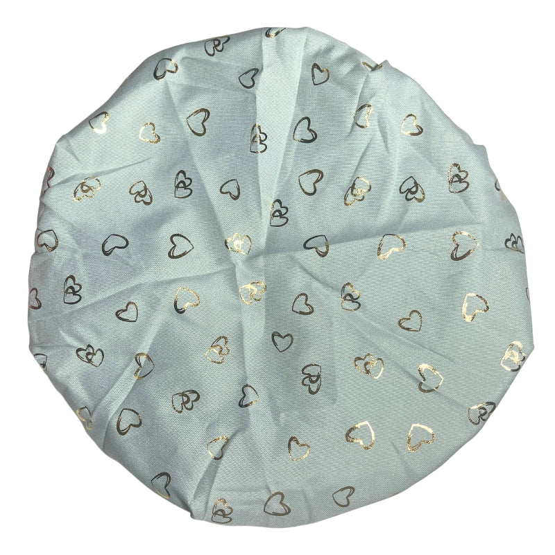 Child Satin Lined Shower Cap - Gold Hearts