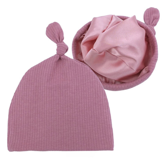 Infant Tie Ribbed Satin-Lined Hat - Mauve