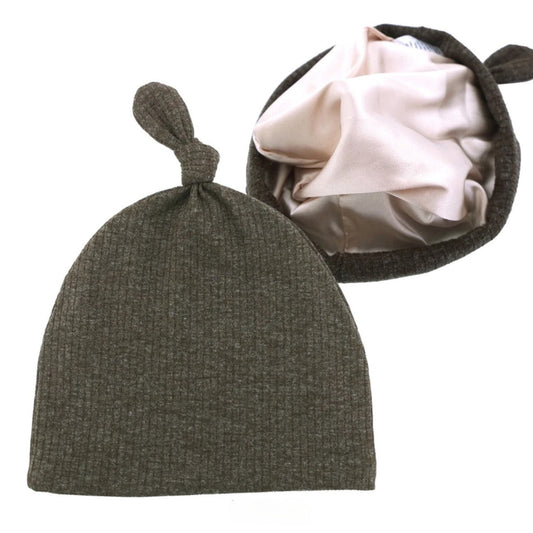 Infant Tie Ribbed Satin-Lined Hat - Sage