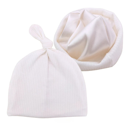 Infant Tie Ribbed Satin-Lined Hat - White