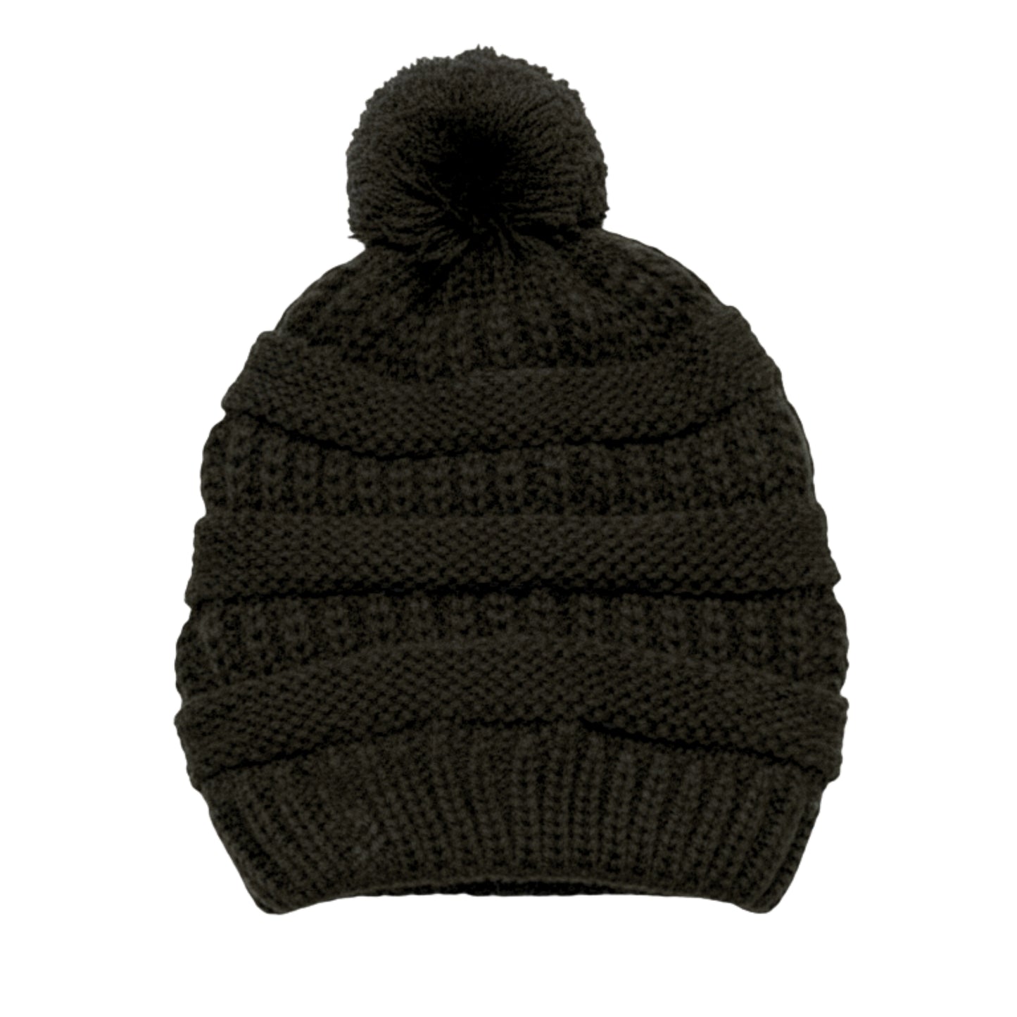 Kid's Satin-Lined Pom Knit Hat - Black