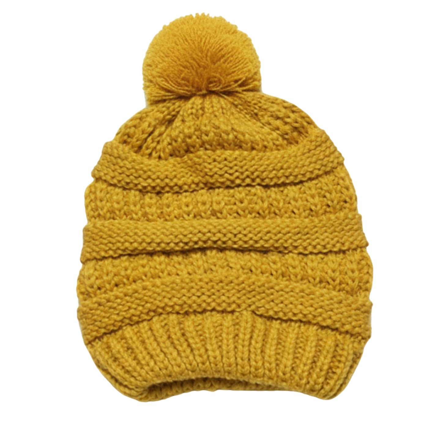 Kid's Satin-Lined Pom Knit Hat - Mustard