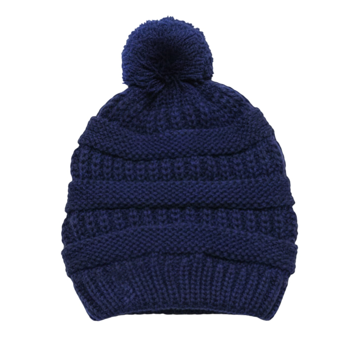 Kid's Satin-Lined Pom Knit Hat - Navy