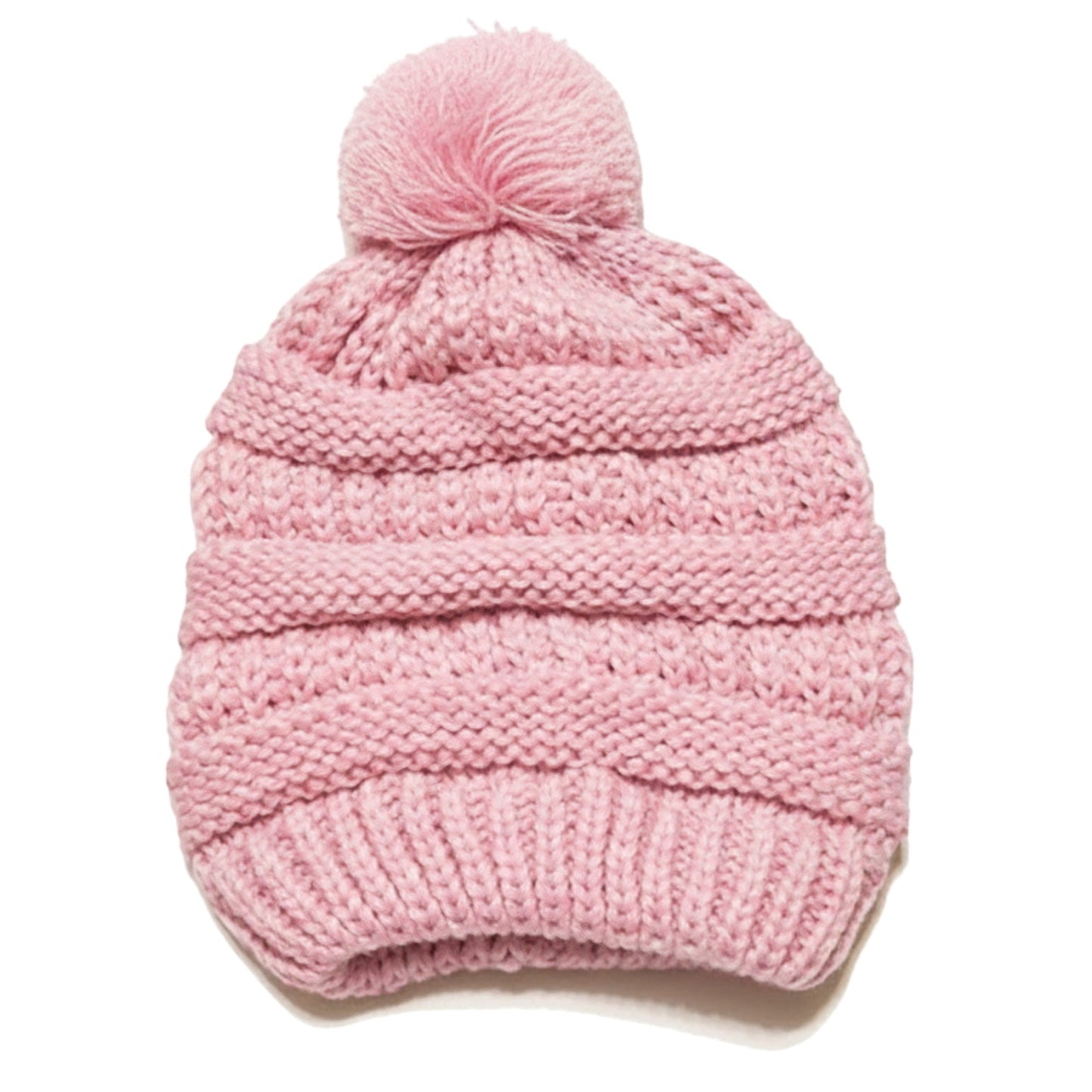 Kid's Satin-Lined Pom Knit Hat - Pastel Pink