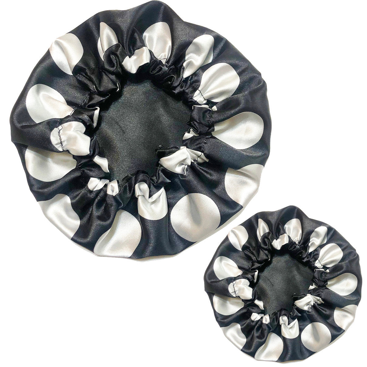Mommy & Me Reversible Satin Bonnet - Black and White Polka Dots