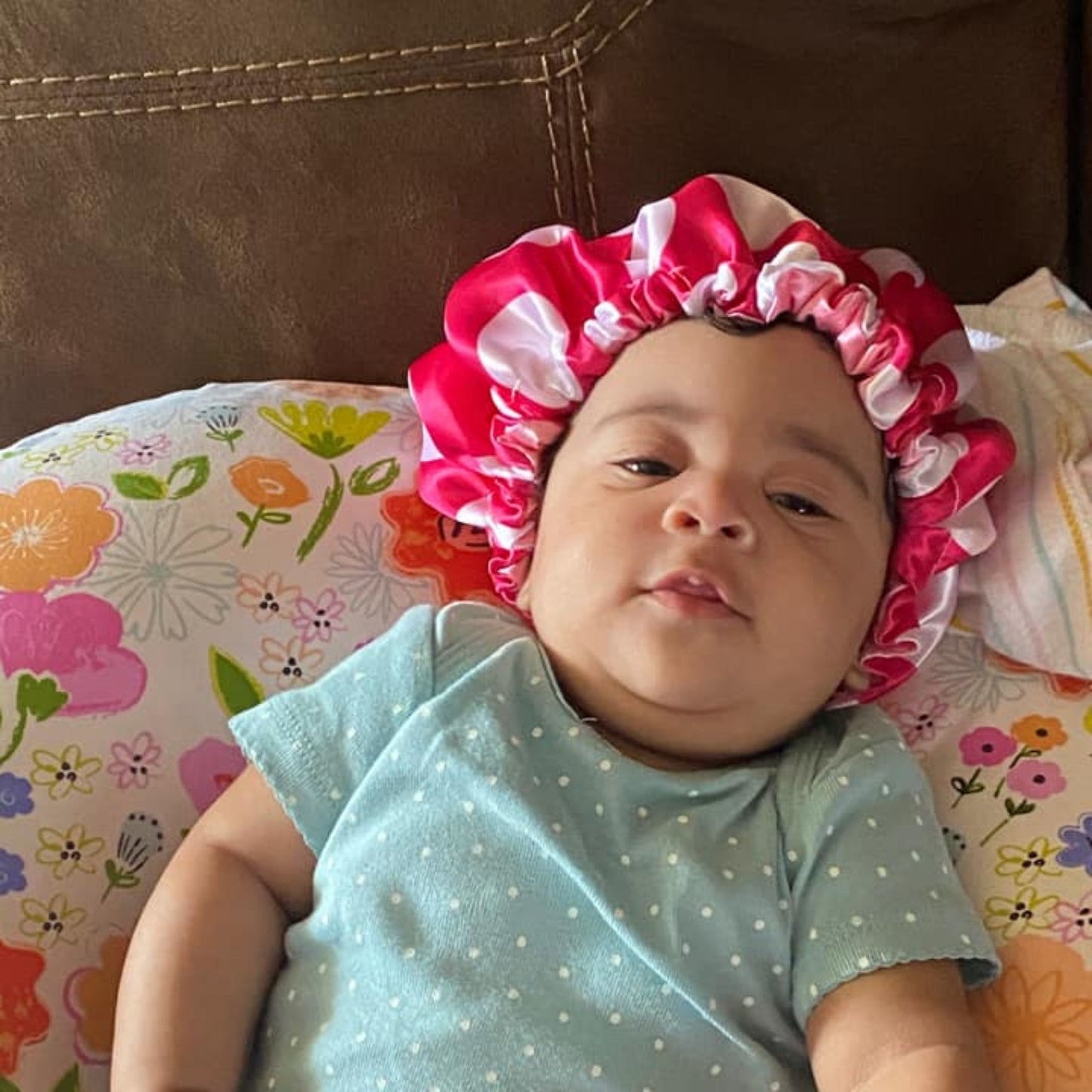 Polka Dots Reversible Satin Bonnet - Fuchsia and White