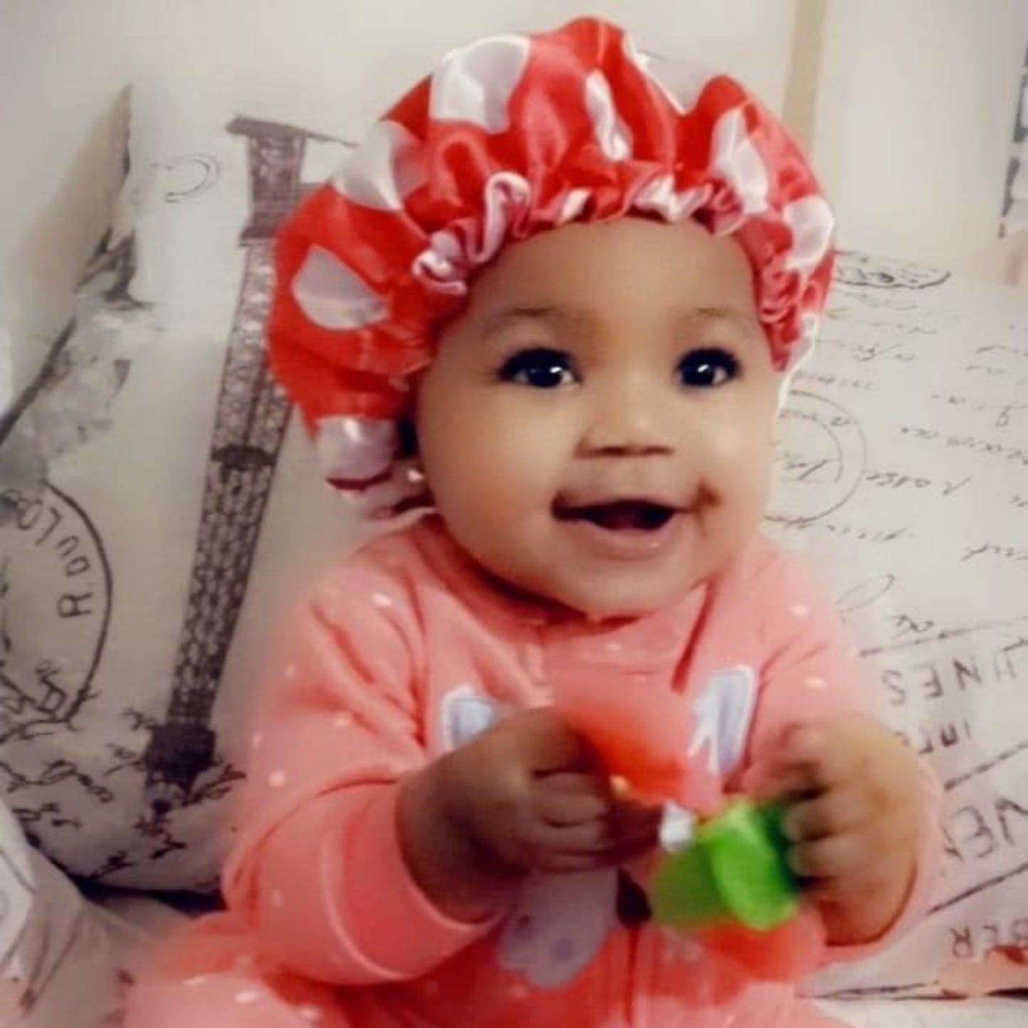Polka Dots Reversible Satin Bonnet - Fuchsia and White