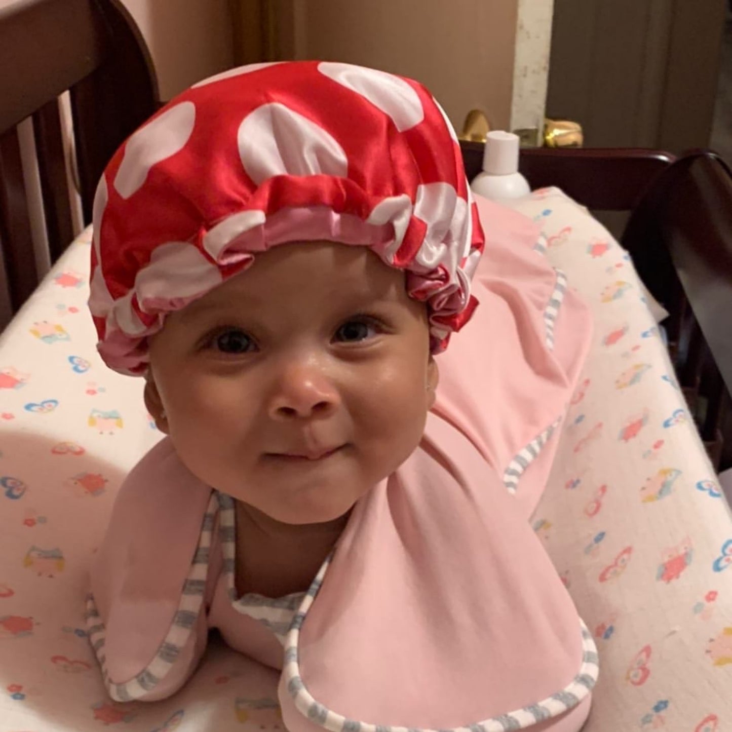 Polka Dots Reversible Satin Bonnet - Fuchsia and White