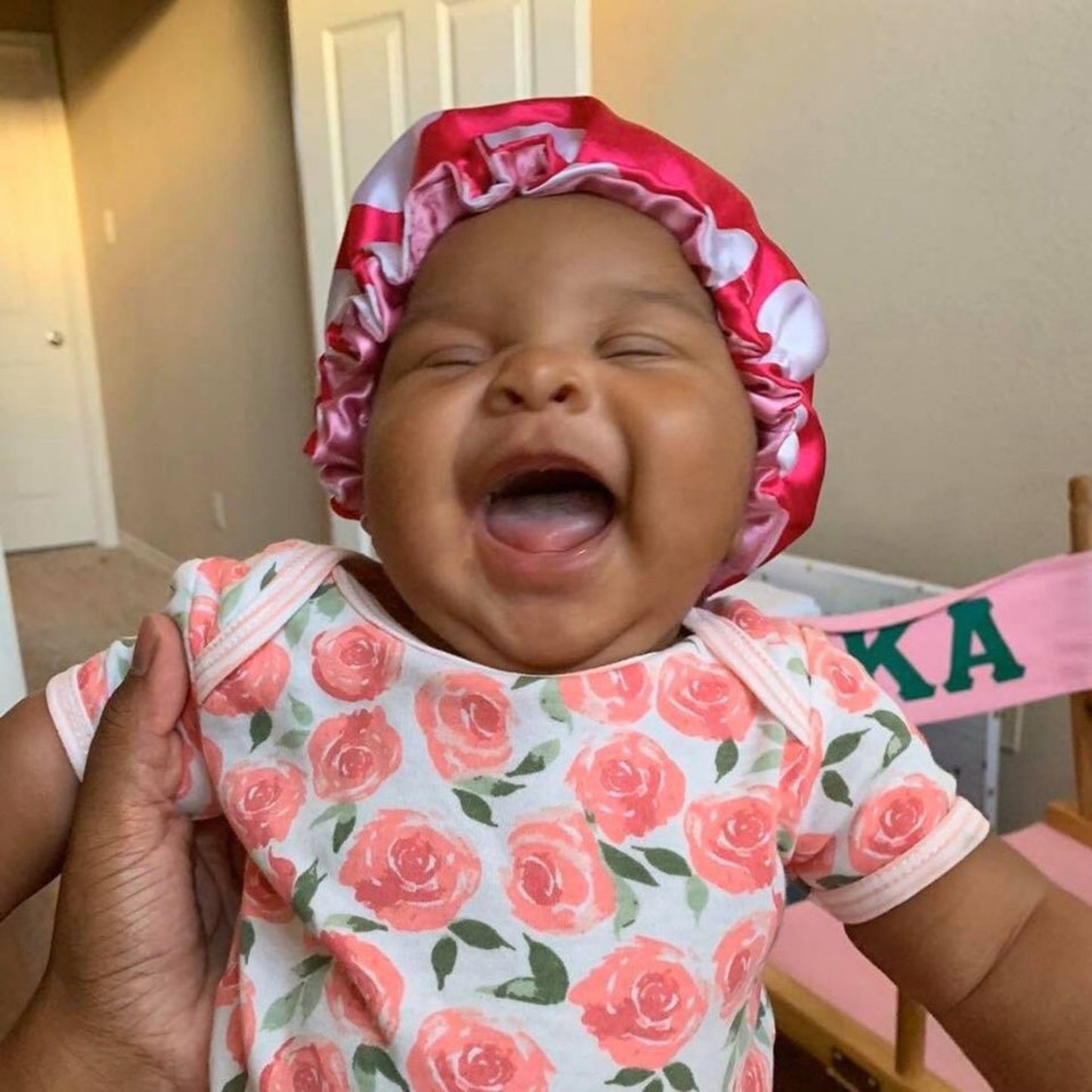Polka Dots Reversible Satin Bonnet - Fuchsia and White