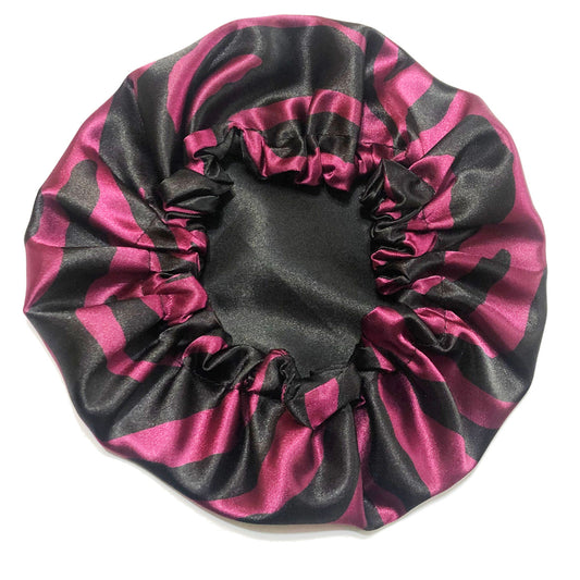 Zebra Print Reversible Satin Bonnet - Maroon