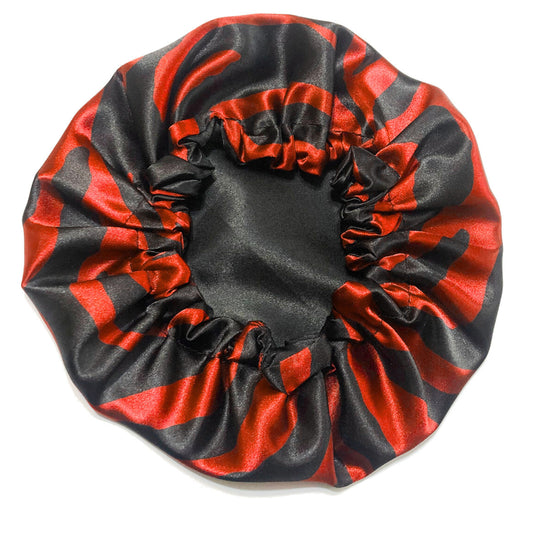Zebra Print Reversible Satin Bonnet - Red