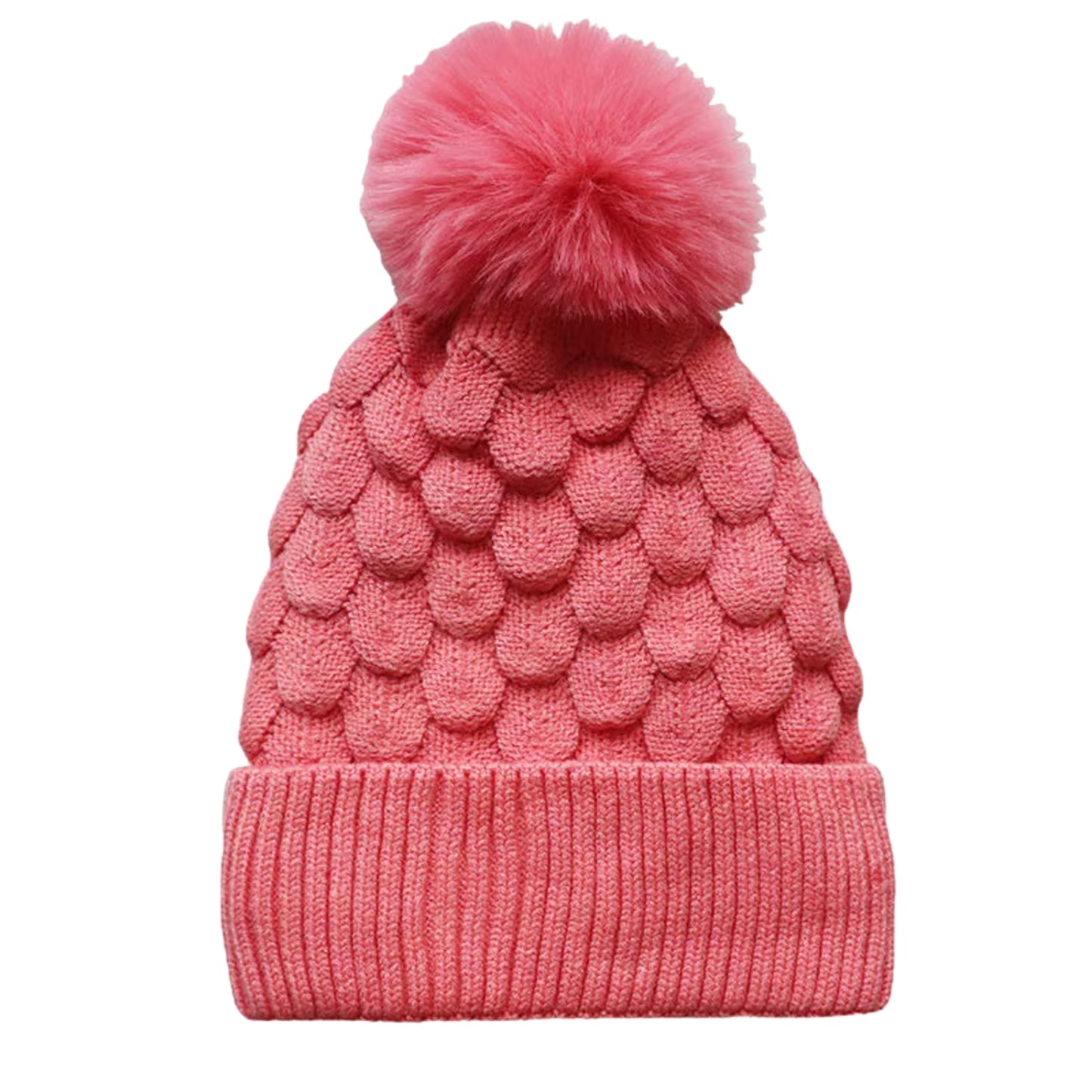 Kids Scalloped Satin-Lined Pom Beanie - Blush Pink