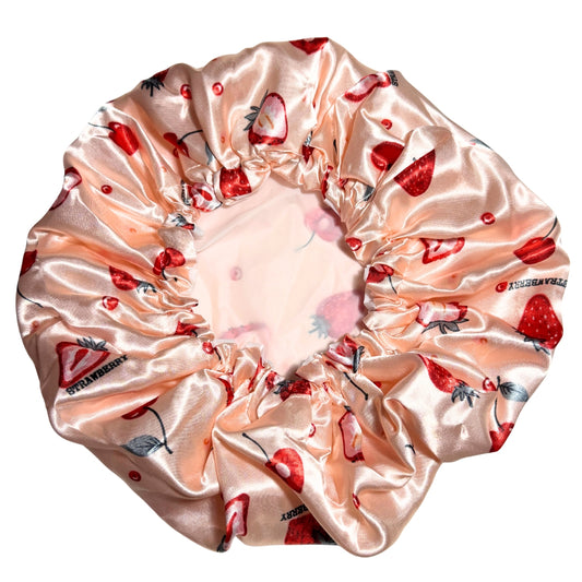 Child Satin Lined Adjustable Shower Cap - Strawberry Fields