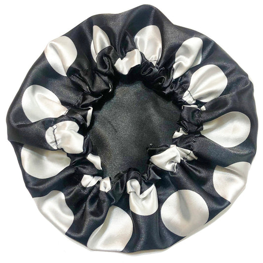 Polka Dots Reversible Satin Bonnet - Black and White