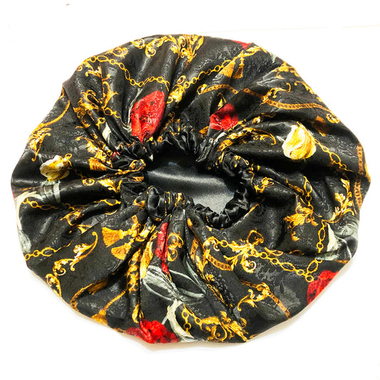 Gold Link Reversible Satin Bonnet - Black