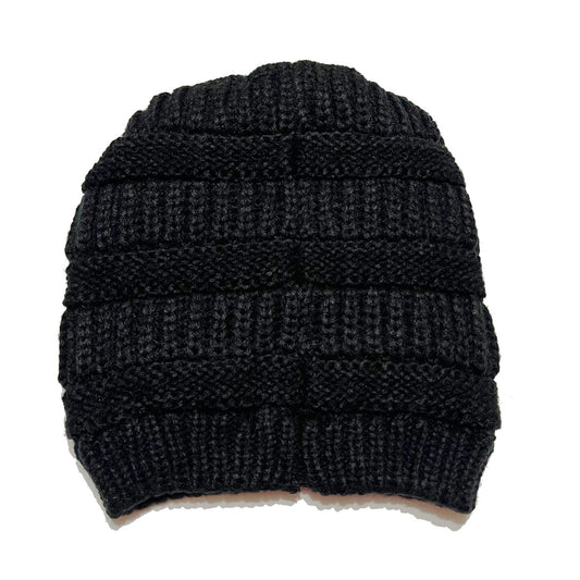 Adult Satin-Lined Knit Beanie Hat - Black
