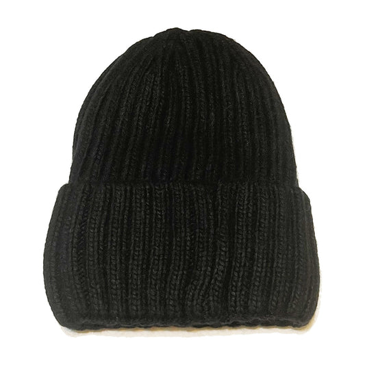 Adult Cashmere Satin Lined Beanie Hat - Black