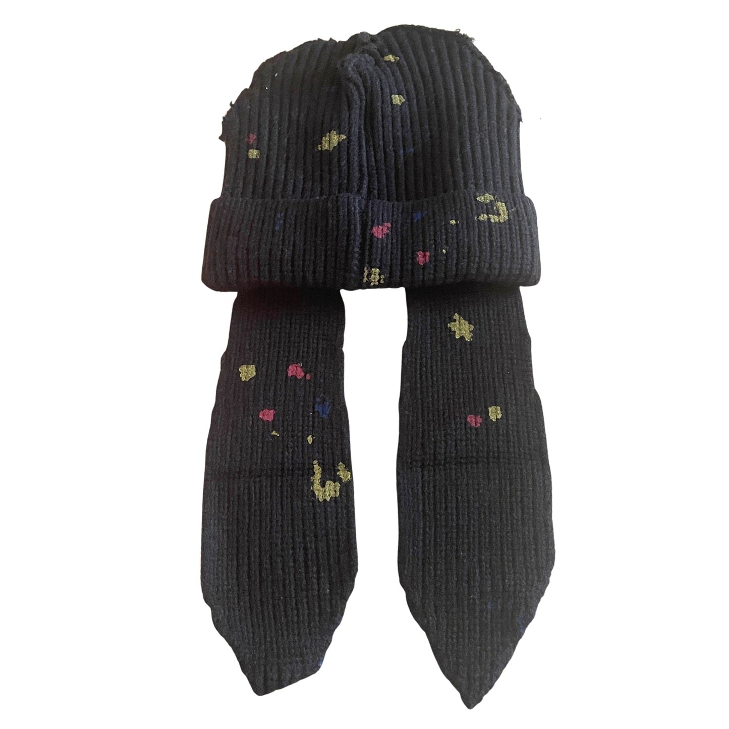 Kid's Splatter Paint Floppy Satin-Lined Pom Beanie - Black