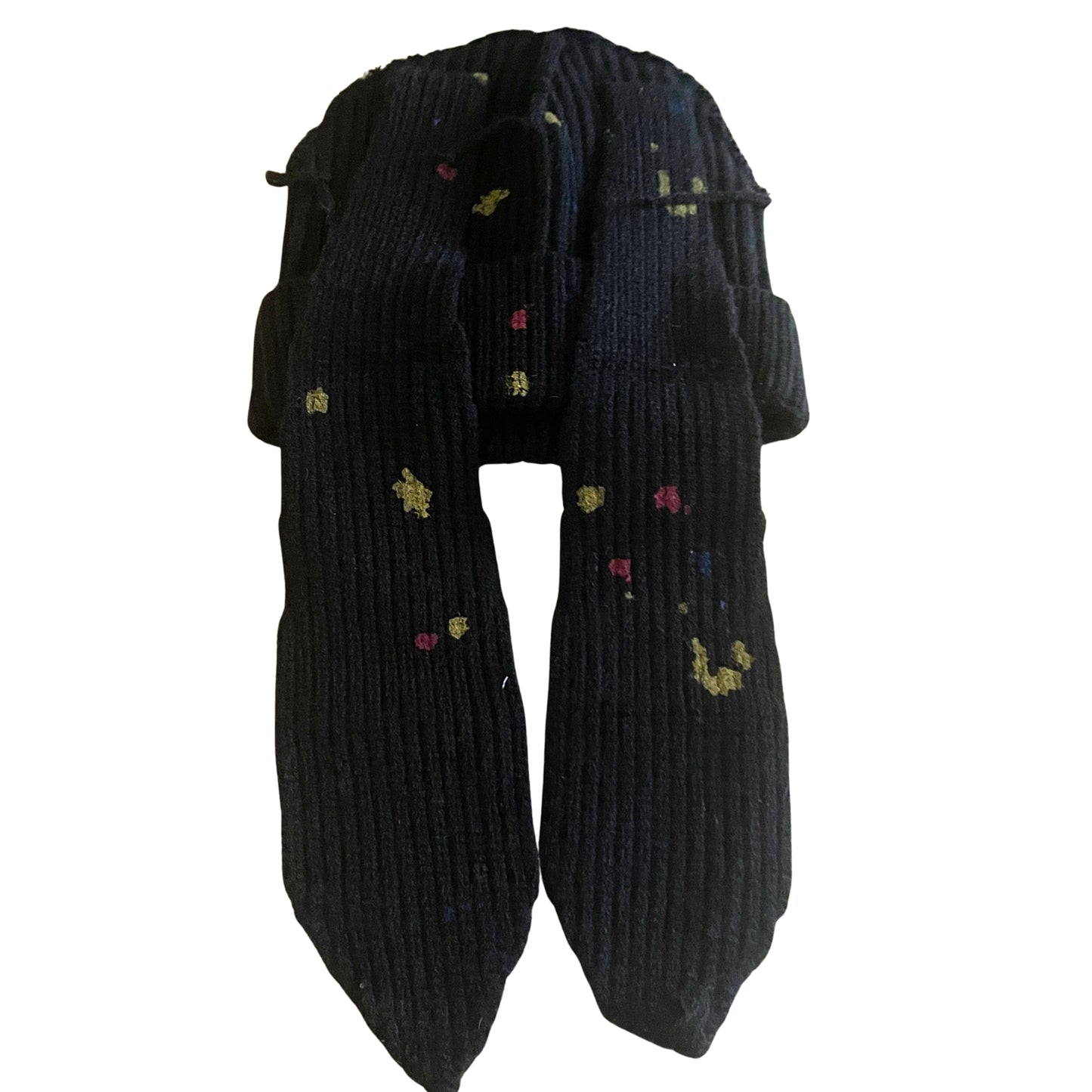 Kid's Splatter Paint Floppy Satin-Lined Pom Beanie - Black