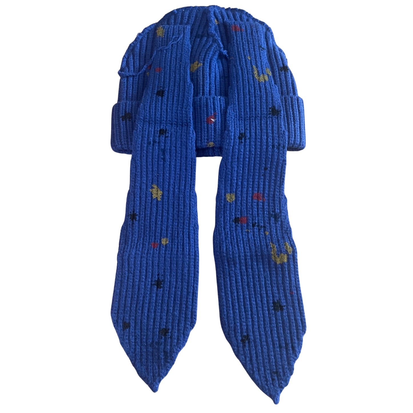 Kid's Splatter Paint Floppy Satin-Lined Pom Beanie - Blue