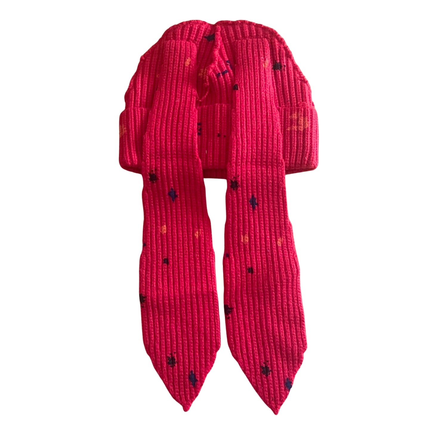 Kid's Splatter Paint Floppy Satin-Lined Pom Beanie - Red