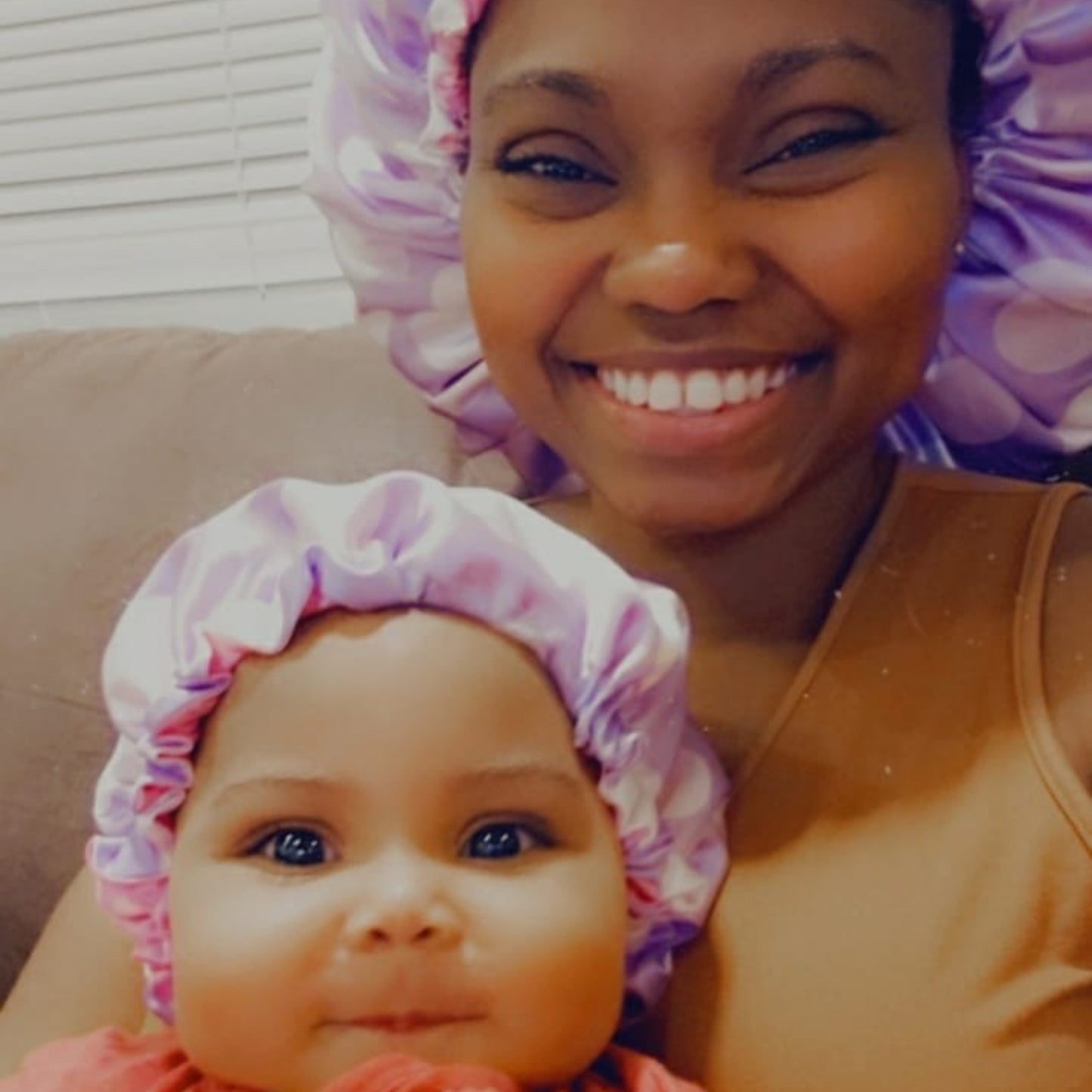 Mommy & Me Reversible Satin Bonnet - Purple Polka Dots