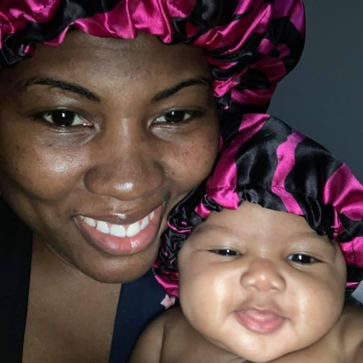 Mommy and Me Reversible Satin Bonnet - Fuchsia Zebra