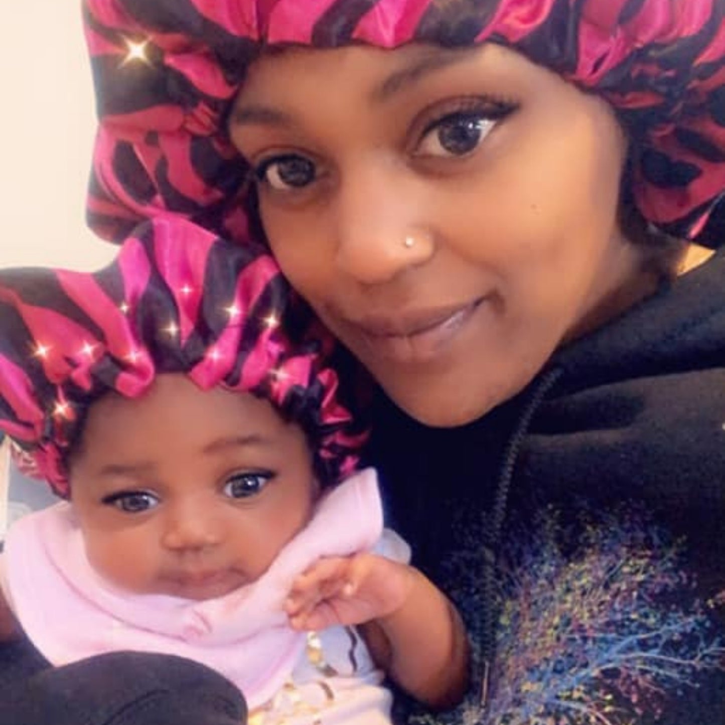 Mommy and Me Reversible Satin Bonnet - Fuchsia Zebra