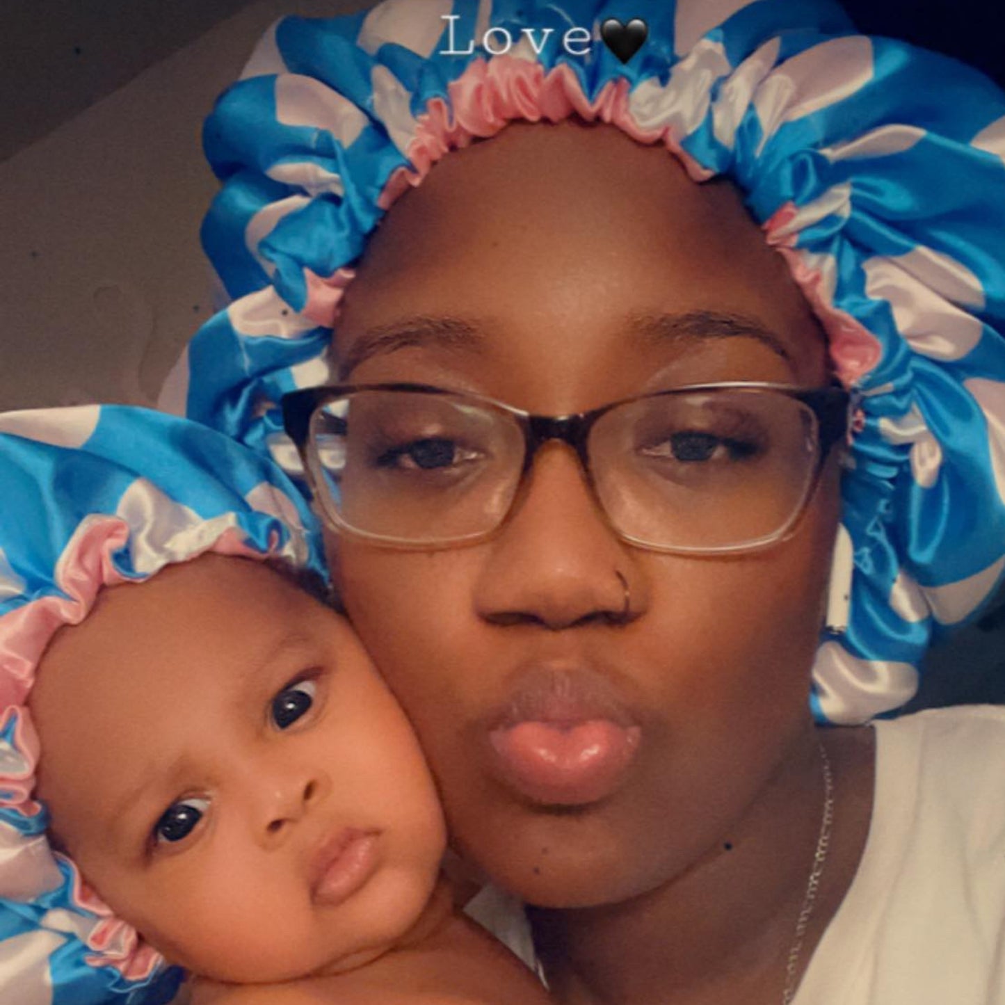 Mommy & Me Reversible Satin Bonnet - Blue and White Polka Dots